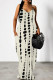 Khaki Casual Print Patchwork Backless Spaghetti Strap Sling Dresses