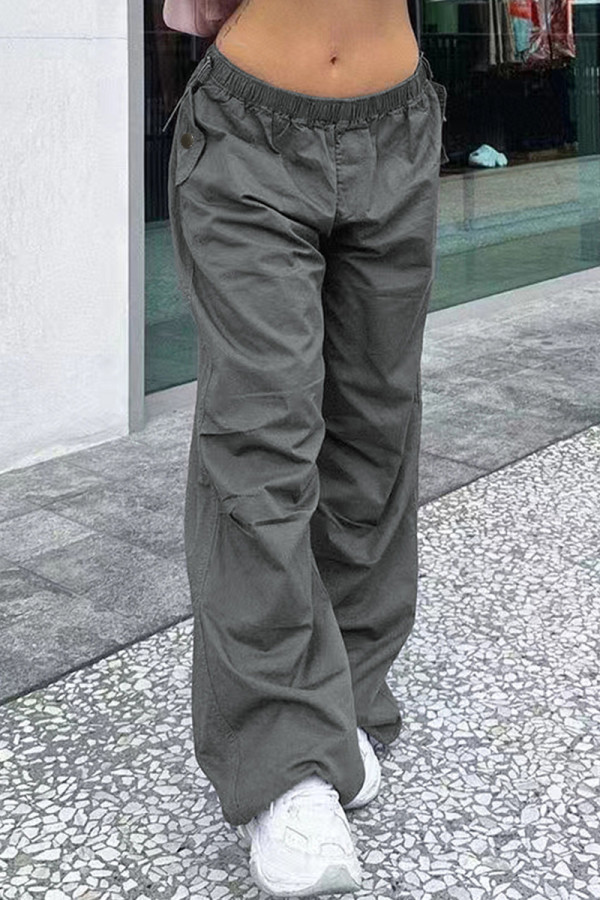 Grey Street Solid Color Patchwork Loose Mid Waist Wide Leg Patchwork Bottoms