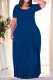 Blue Casual Daily Solid Color Pocket O Neck Printed Plus Size Dresses
