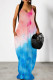 Powder Blue Casual Print Patchwork Backless Spaghetti Strap Sling Dresses