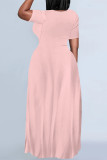 Orange Casual Daily Solid Color Pocket O Neck Printed Plus Size Dresses