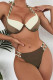 Deep Coffee Sportswear Patchwork Backless Contrast Swimwears