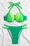 Blue Sportswear Patchwork Backless Contrast Swimwears
