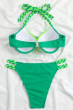Blue Sportswear Patchwork Backless Contrast Swimwears