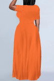Orange Casual Daily Solid Color Pocket O Neck Printed Plus Size Dresses