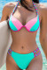Lake Green Sportswear Patchwork Backless Contrast Swimwears