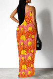 Baby Blue Sexy Floral Print Pocket V Neck Printed Dresses