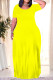 Yellow Casual Daily Solid Color Pocket O Neck Printed Plus Size Dresses