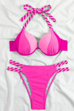 Blue Sportswear Patchwork Backless Contrast Swimwears