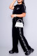 Black Casual Daily Letters Embroidered Patchwork O Neck Short Sleeve Two Pieces