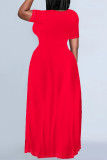 Orange Casual Daily Solid Color Pocket O Neck Printed Plus Size Dresses