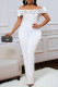White Sexy Solid Color Patchwork Backless Ruffled Trim Off Shoulder Regular Jumpsuits