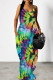 Multicolor Casual Print Patchwork Backless Spaghetti Strap Sling Dresses