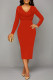 Red Sexy Solid Color V Neck Printed Dresses