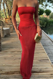 Red Sexy Solid Color Patchwork Backless Strapless Strapless Dresses