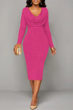 Pink Sexy Solid Color V Neck Printed Dresses