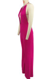 Yellow Sexy Solid Color Patchwork Deep V Neck Regular Jumpsuits