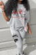 Grey Casual Print Patchwork O Neck Half Sleeve Two Pieces