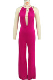 Yellow Sexy Solid Color Patchwork Deep V Neck Regular Jumpsuits
