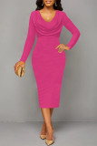 Pink Sexy Solid Color V Neck Printed Dresses