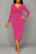 Rose Red Sexy Solid Color V Neck Printed Dresses