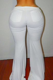 White Sexy Solid Color Pocket Patchwork Regular Low Waist Speaker Patchwork Bottoms