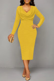 Pink Sexy Solid Color V Neck Printed Dresses