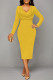 Yellow Sexy Solid Color V Neck Printed Dresses