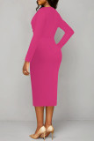 Pink Sexy Solid Color V Neck Printed Dresses