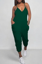 Ink Green Sexy Solid Color Pocket Patchwork Backless Spaghetti Strap Regular Jumpsuits
