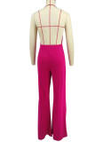 Yellow Sexy Solid Color Patchwork Deep V Neck Regular Jumpsuits