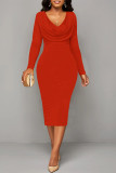 Pink Sexy Solid Color V Neck Printed Dresses