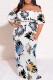 White Casual Street Floral Print Off Shoulder Printed Plus Size Dresses