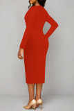 Pink Sexy Solid Color V Neck Printed Dresses