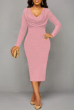 Pink Sexy Solid Color V Neck Printed Dresses