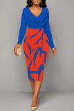 Red Elegant Geometric Print Contrast V Neck Printed Dresses