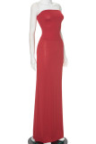 Red Sexy Solid Color Patchwork Backless Strapless Strapless Dresses