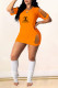 Orange Red Casual Letter Print Ripped O Neck Short Sleeve Short Sleeve Dress