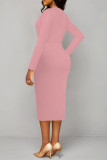 Pink Sexy Solid Color V Neck Printed Dresses