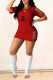 Red Casual Letter Print Ripped O Neck Short Sleeve Short Sleeve Dress