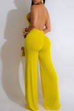 Yellow Sexy Solid Color Patchwork Deep V Neck Regular Jumpsuits