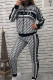 Black Street Letters Patchwork Zipper Zipper Collar Long Sleeve Two Pieces