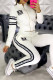 White Street Letters Draw String Pocket Patchwork Zipper Zipper Collar Long Sleeve Two Pieces