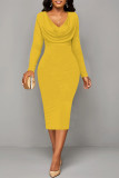 Pink Sexy Solid Color V Neck Printed Dresses