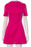 Rose Red Street Solid Color Patchwork Backless Bow Decor O Neck A Line Dresses