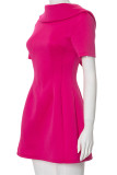 Rose Red Street Solid Color Patchwork Backless Bow Decor O Neck A Line Dresses