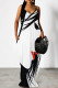 Black And White Elegant Print Patchwork Backless Spaghetti Strap Sling Dresses