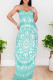 Cyan Elegant Print Patchwork Backless Spaghetti Strap Sling Dresses