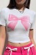 White Casual Bow printing Basic O Neck T-Shirts