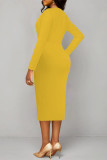 Pink Sexy Solid Color V Neck Printed Dresses